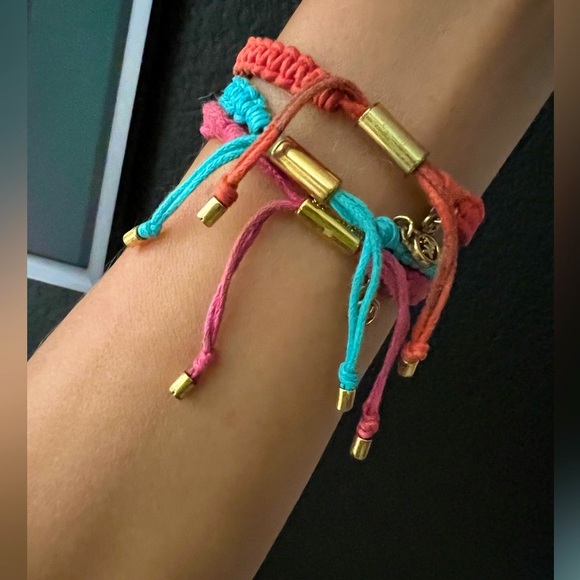 Michael Kors 3 ADJUSTABLE Macrame PINK ORANGE TURQUOISE Pave Fireball Bracelets - Picture 5 of 10